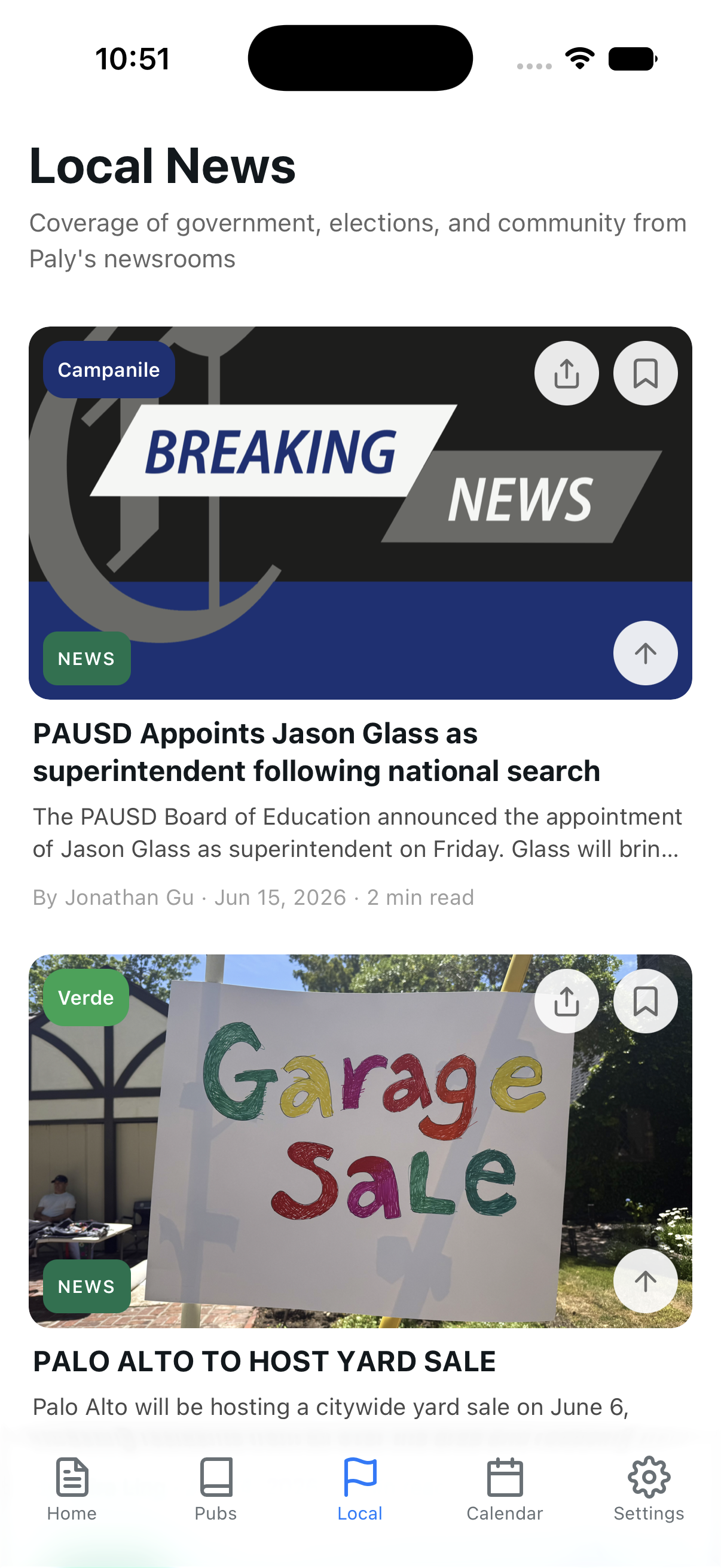 Local News feed with government and community stories